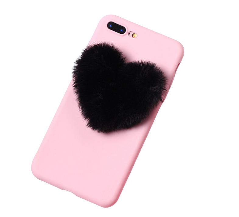 Lovely 3D Furry Love Hearts Cute hair Phone Case For iphone