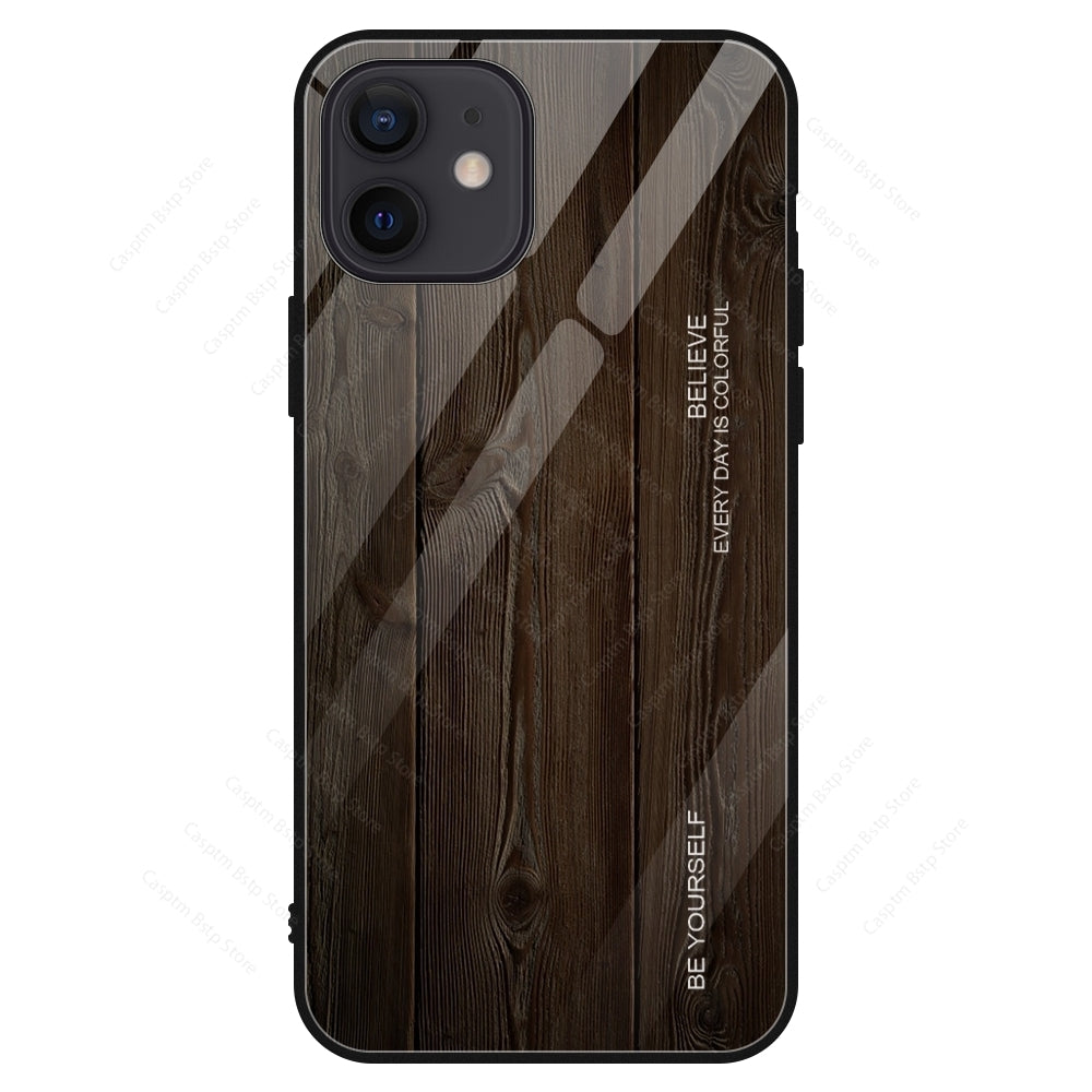 Wood Grain Glass Fashion Mobile Phone Protective Case - CaseTok